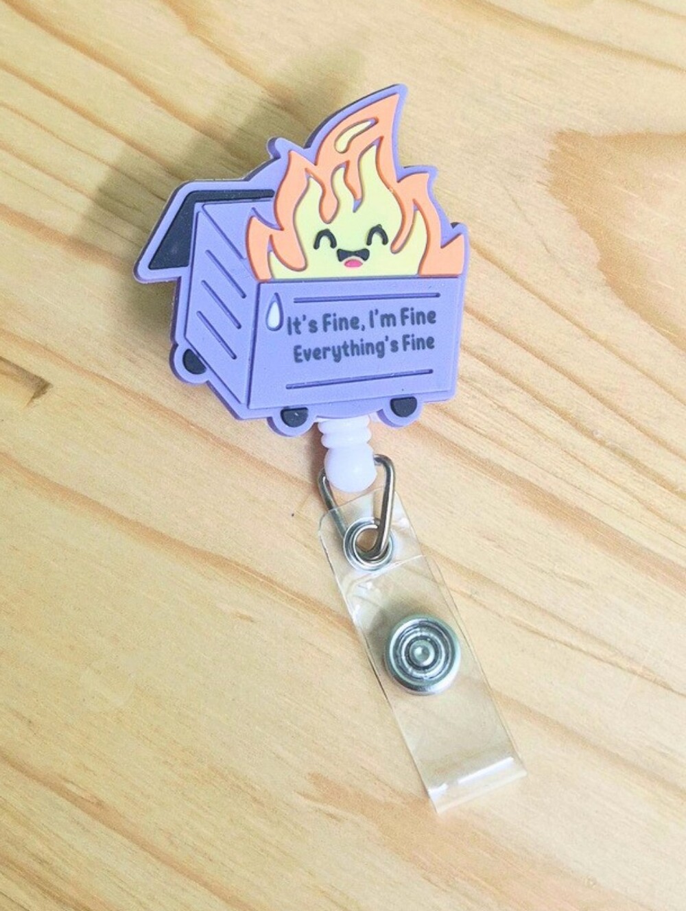 Cute Dumpster Fire Badge Reel - Purple & Yellow